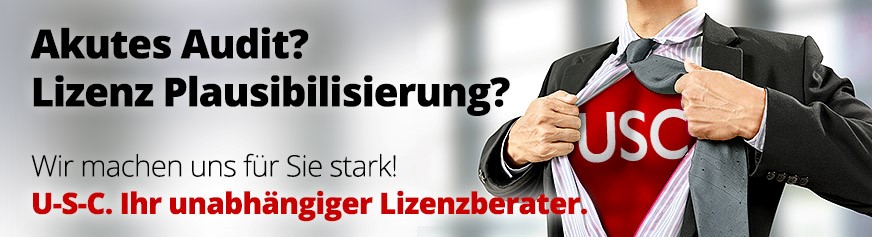 Audit-Unterstützung! Unabhängig! Sicher! Fair! Plus Schulung und Beratung - alle Hersteller übergreifend: Microsoft. Citrix. VMWare. Adobe. Wir machen uns für Sie stark! Jetzt zum freien Lizenz-Berater U-S-C!